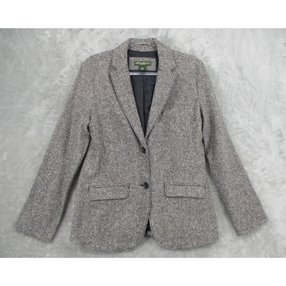 Eddie Bauer Blazer Women Size 8 Wool Blend Tweed Quiet Luxury Office Career Gray